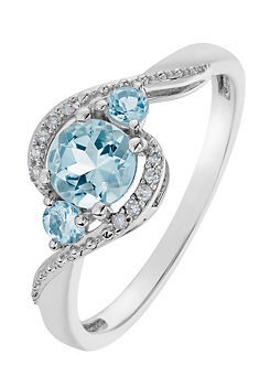 Colour Collection 9ct White Gold Aquamarine and Diamond Ring