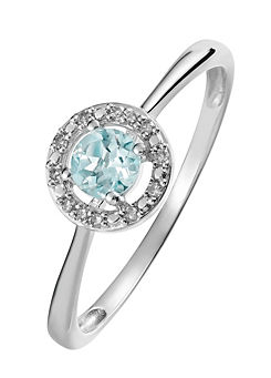 Colour Collection Sterling Silver Aquamarine and Diamond Ring