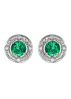 Colour Collection Sterling Silver Created Emerald and Diamond Earrings