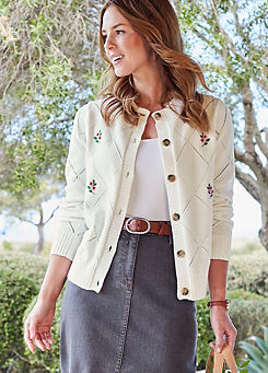 Cotton Traders Floral Embroidered Cardigan