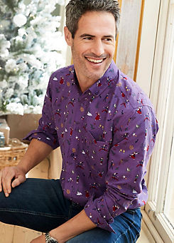 Cotton Traders Rich Purple Long Sleeve Soft Touch Print Shirt