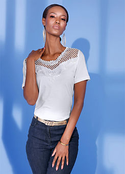 Creation L Lace Insert Short Sleeve Top