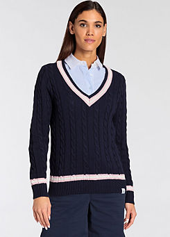 DELMAO V-Neck Cable Knitted Jumper