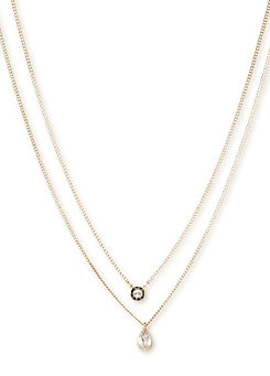 DKNY Logo Crystal Double Pendant in Gold Tone