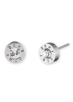 DKNY Logo Crystal Stud Earrings in Silver Tone