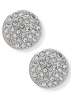 DKNY Pave Crystal Stud Earrings in Silver Tone