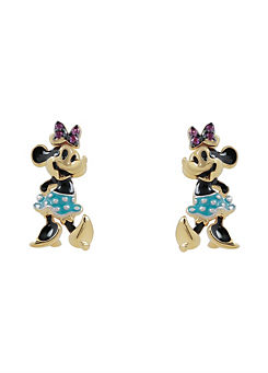 Disney 100 Minnie Mouse 18ct Yellow Gold Plated Studs with Ruby CZ Stones