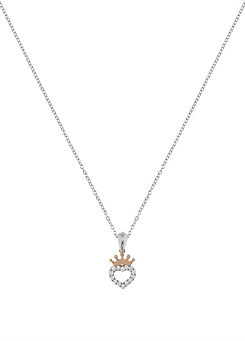 Disney Sterling Silver 18ct Gold Plated CZ Heart Crown Pendant Necklace