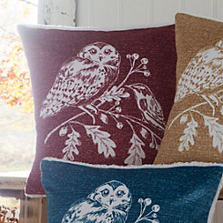 Dream & Drapes Red Woodland Owls 43 x 43cm Fleece Cushion