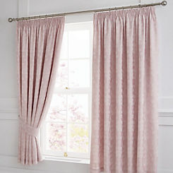 Dreams & Drapes Blush Woven Blossom Lined Pencil Curtains with Tie-Backs