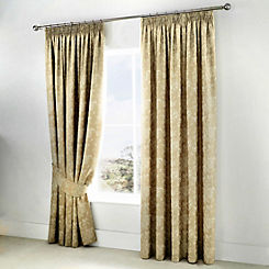Dreams & Drapes Champagne Woven Jasmine Lined Pencil Curtains with Tie-Backs