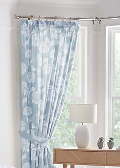 Dreams & Drapes Chrysanthemum Pair of Pencil Pleat Curtains with Tie-Backs - Blue
