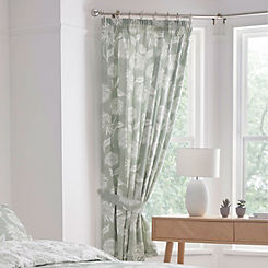 Dreams & Drapes Chrysanthemum Pair of Pencil Pleat Curtains with Tie-Backs - Green