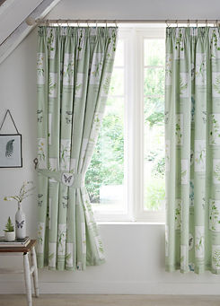 Dreams & Drapes Floral Garden Pair of Pencil Pleat Curtains with Tie-Backs