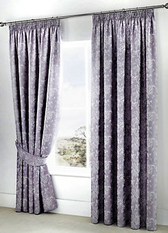 Dreams & Drapes Lavender Woven Jasmine Lined Pencil Curtains with Tie-Backs