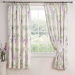 Dreams & Drapes Wisteria Pair of Pencil Pleat Curtains with Tie-Backs - Lilac