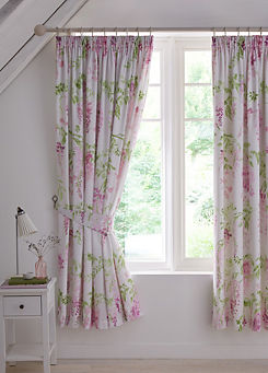 Dreams & Drapes Wisteria Pair of Pencil Pleat Curtains with Tie-Backs - Pink