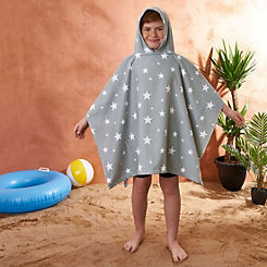 Dreamscene Kids Star Printed Hooded Poncho Beach Towel - Grey
