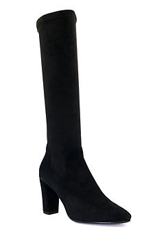 Dune London Siren Black Leather Heeled Knee-High Boots