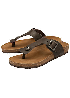 Dunlop Amit Dark Brown Leather Toe Post Footbed Sandals