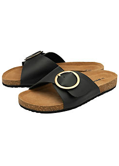 Dunlop Nisha Black Leather Crossover Buckle Footbed Sandals