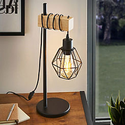 EGLO Townshend 5 Light Industrial Steel Wood Caged Table Lamp