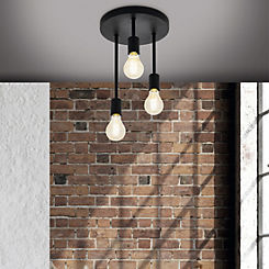 EGLO Wilmcote 3 Light Black Ceiling Light With Exposed Bulbs