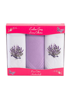 Eveline Gray Set of 3 Luxury Collection of Pure Cotton Handkerchiefs - Lavender
