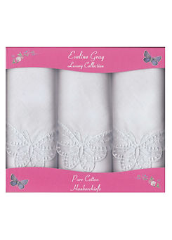 Eveline Gray Set of 3 Luxury Collection of Pure Cotton Handkerchiefs - White