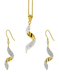 Evoke Sterling Silver Gold Plated Crystal Swirl Drop Earring & Pendant Set