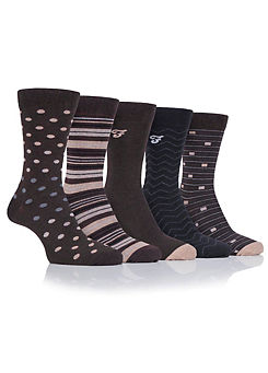 Farah Mens 5 Pack Brown Pattern Socks
