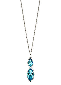 Fiorelli Sterling Silver Aqua Crystal Navette Twist Pendant Necklace