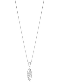 Fiorelli Sterling Silver Navette Pendant Necklace With Pave Cubic Zirconia Wave