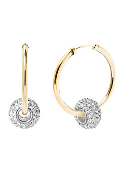 For You Collection 9ct Solid Gold 29mm Crystal Glitterball Slider Large Tube Hoop Earrings