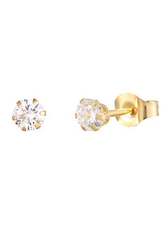 For You Collection 9ct Solid Gold 3mm Cubic Zirconia Stud Earrings