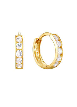 For You Collection 9ct Solid Gold 9mm Cubic Zirconia Huggie Hoop Earrings