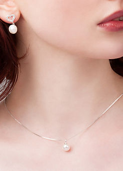 For You Collection Pave Heart & Pearl Dropper Earrings With Pearl Necklace