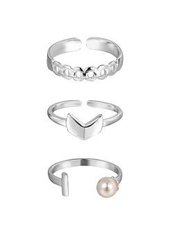 For You Collection Set of 3 Sterling Silver Toe Rings -Chevron Shape, Chain Style, Pearl & Bar Style