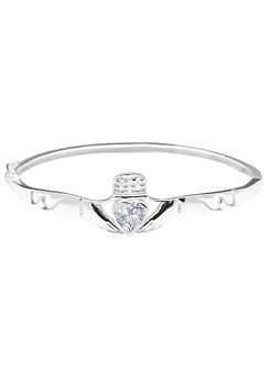 For You Collection Sterling Silver Claddagh Cubic Zirconia Hinged Bangle
