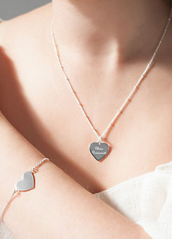 For You Collection Sterling Silver Personalised Heart Bracelet Necklace Set