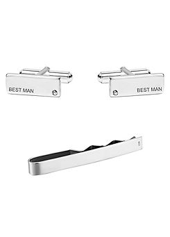 For You Collection Sterling Silver Personalised Tie Clip And Cufflink Set