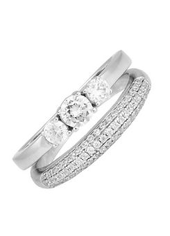 For You Collection Sterling Silver Split Band Pave Cubic Zirconia & Trilogy Cubic Zirconia Ring