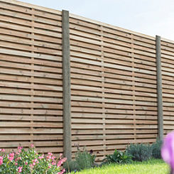 Forest Pack of 5 Pressure Treated Contemporary Double Slatted Fence Panel - 6ft