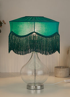 Freemans Velvet Fringe Shade Glass Base Table Lamp