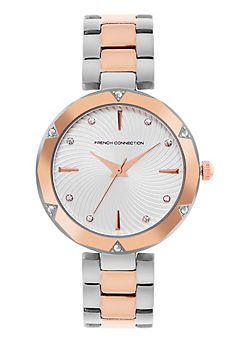 French Connection Ladies Rose Gold & Silver Two Tone Bracelet Watch with White Dial