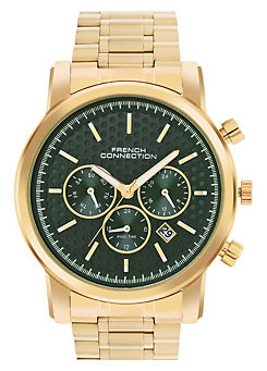French Connection Men’s Gold Bracelet Watch with Green Dial