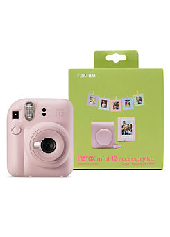 Fujifilm Instax Mini 12 Instant Camera with Case, Photo Album, Hanging Cards & Pegs - Blossom Pink