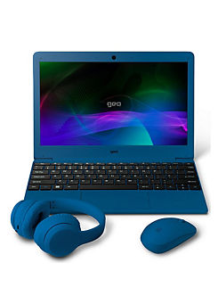 Geo Geobook 110 11.6in 4GB 128GB Windows 11 Blue Laptop, Headset, Mouse and Sleeve Bundle
