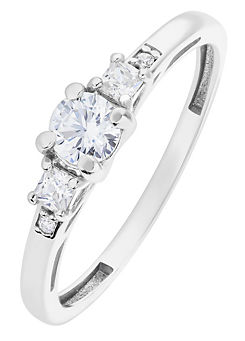 Gorgeous Gold 9ct White Gold Cubic Zirconia Trilogy Three Stone Ring