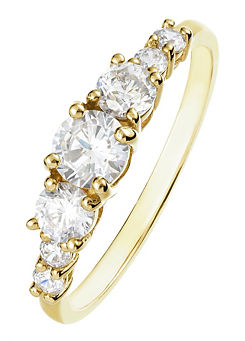 Gorgeous Gold 9ct Yellow Gold Cubic Zirconia Three Stone Shoulder Ring